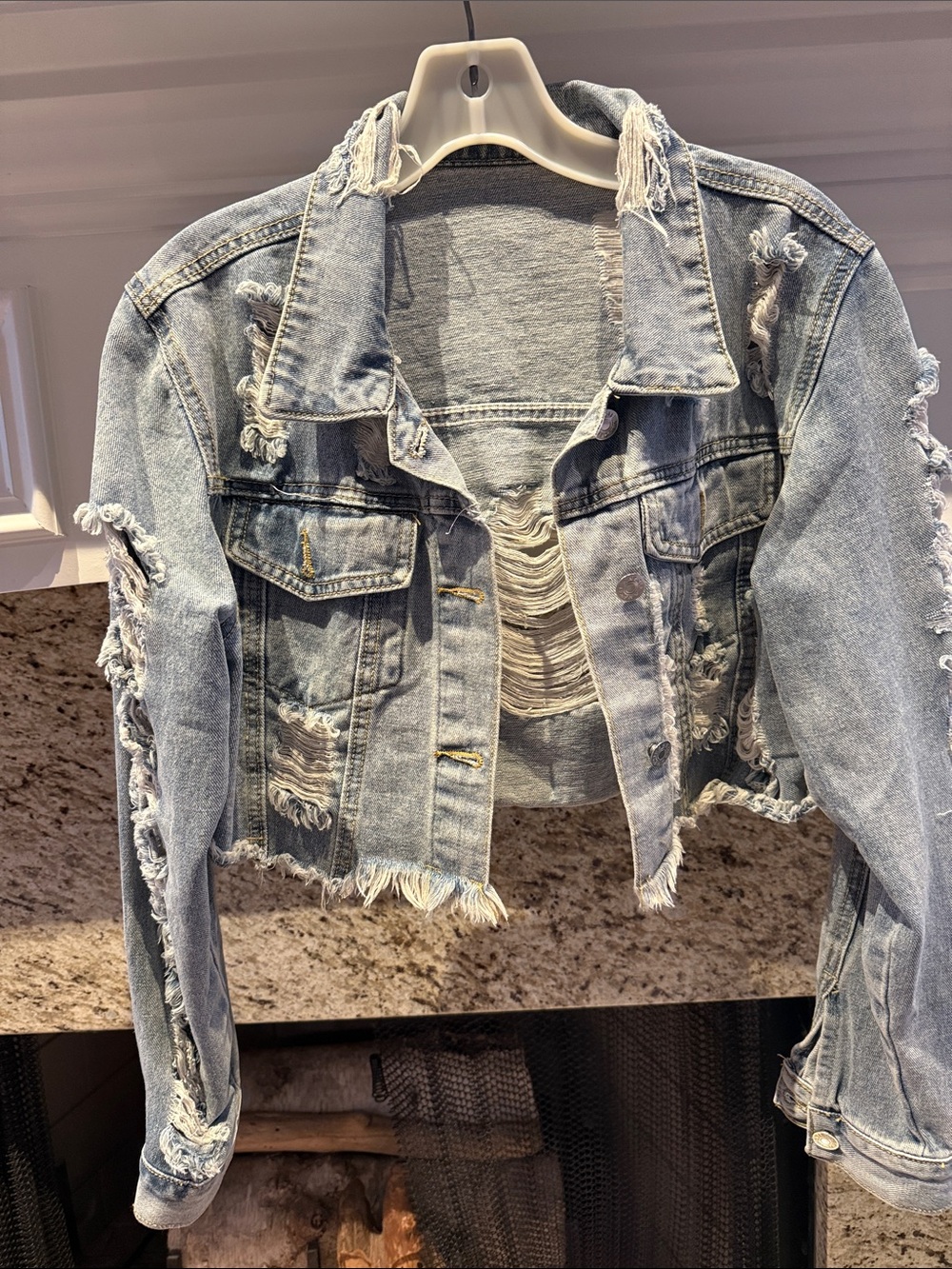 Light Blue Distressed Cropped Denim Jacket - Women size small